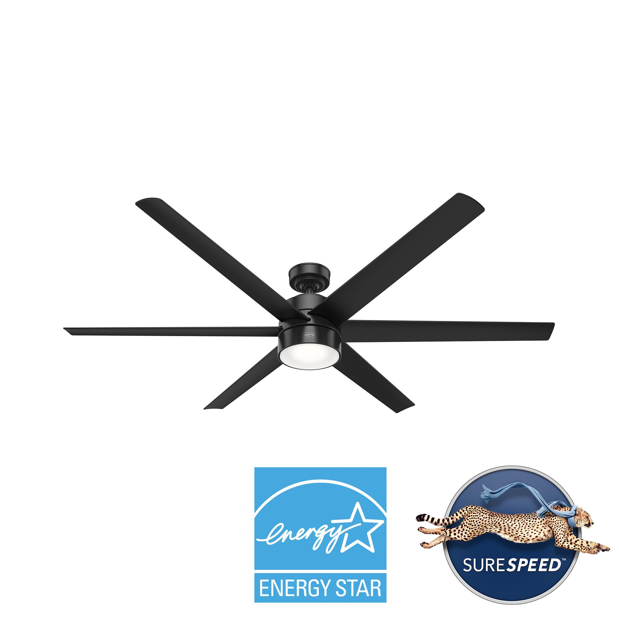 72" Hunter Solaria Matte Black Damp Rated Large Fan with Wall Control