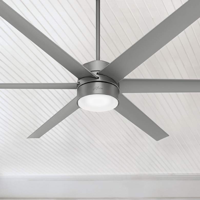 Image 1 72 inch Hunter Solaria Silver Outdoor Rated Ceiling Fan with Wall Control