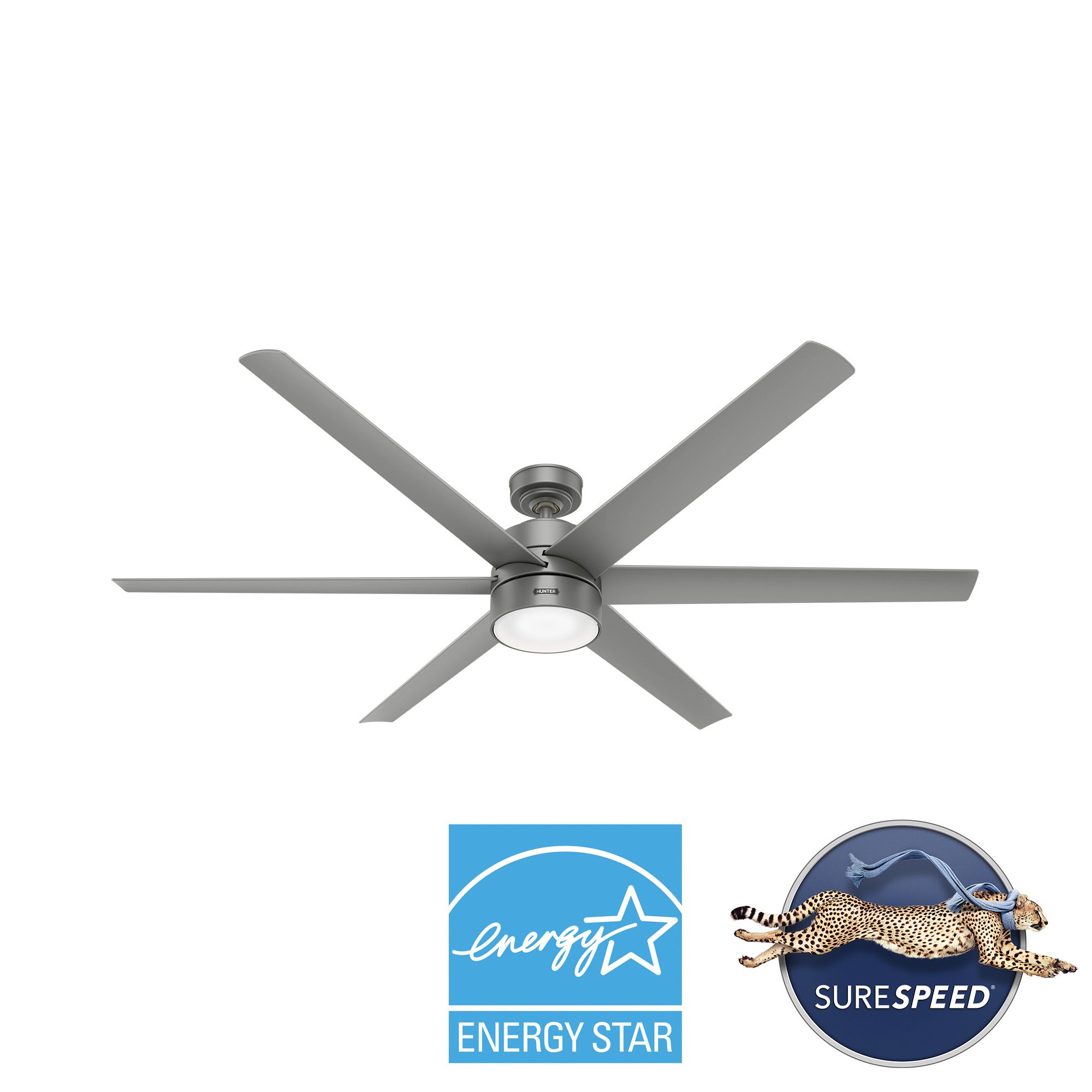 72" Hunter Solaria Silver Outdoor Rated Ceiling Fan with Wall Control