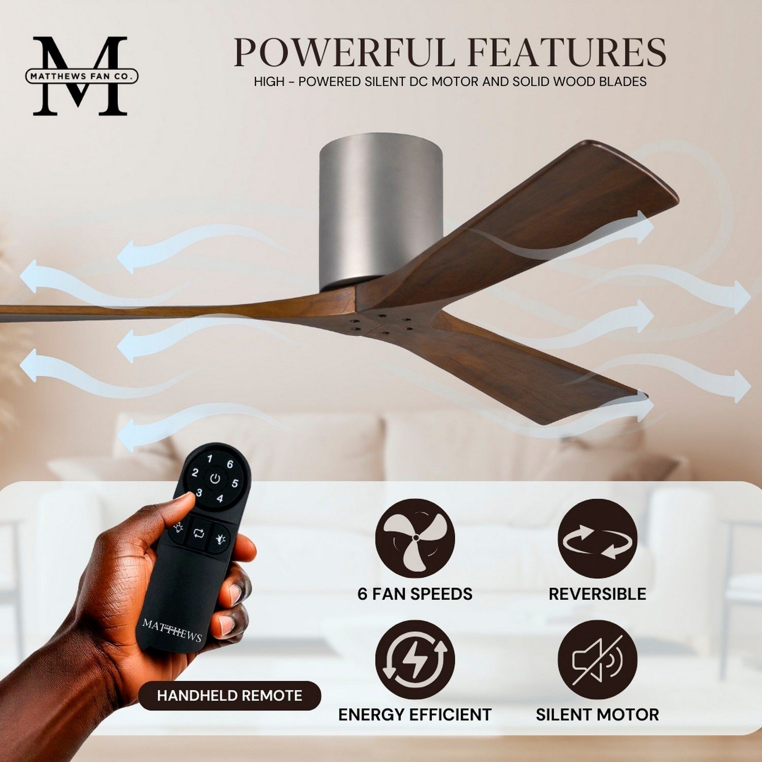 72" Irene-3H Brushed Nickel Ceiling Fan with Walnut Blades