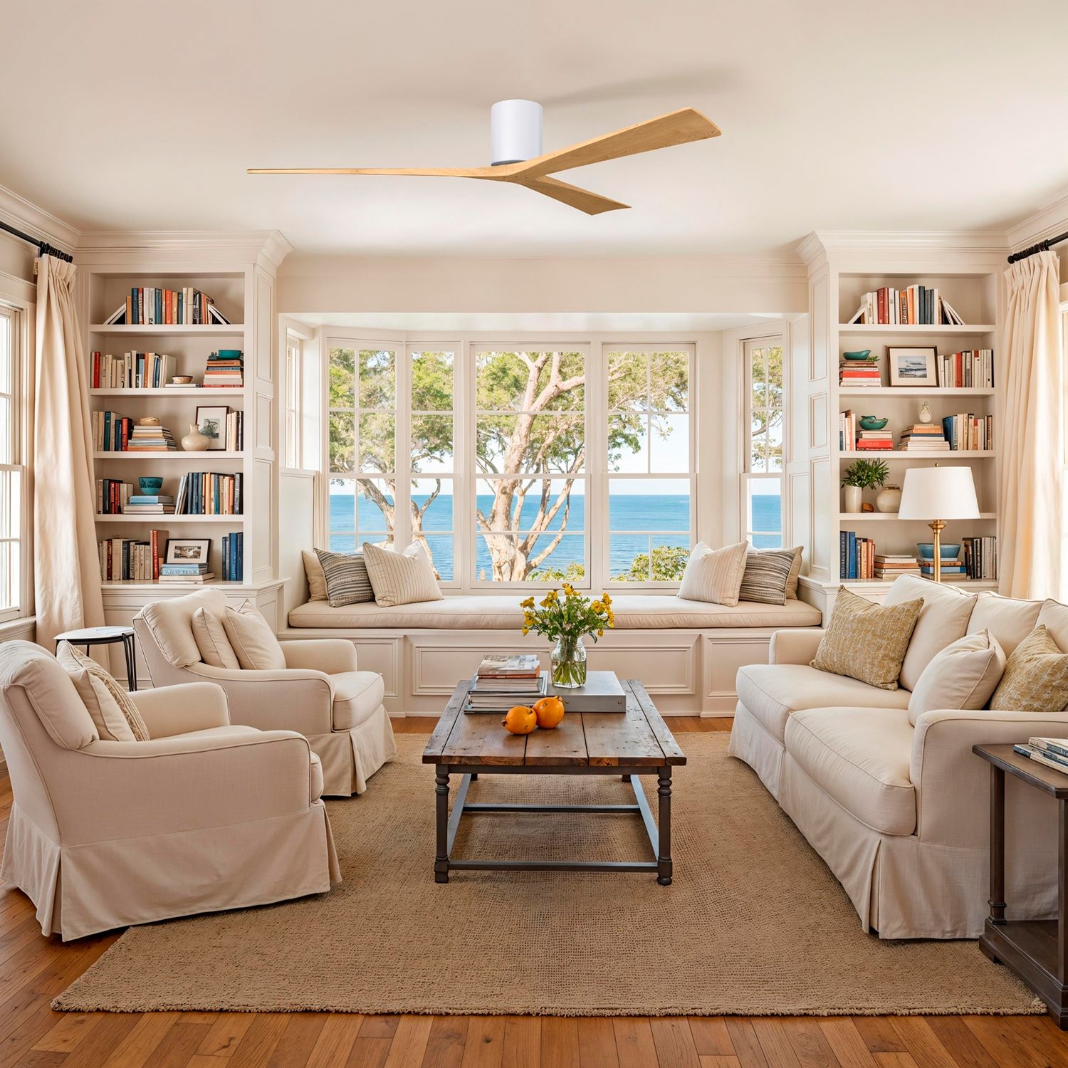 Image 7 72" Irene-3H Gloss White Ceiling Fan with Light Maple Blades more views