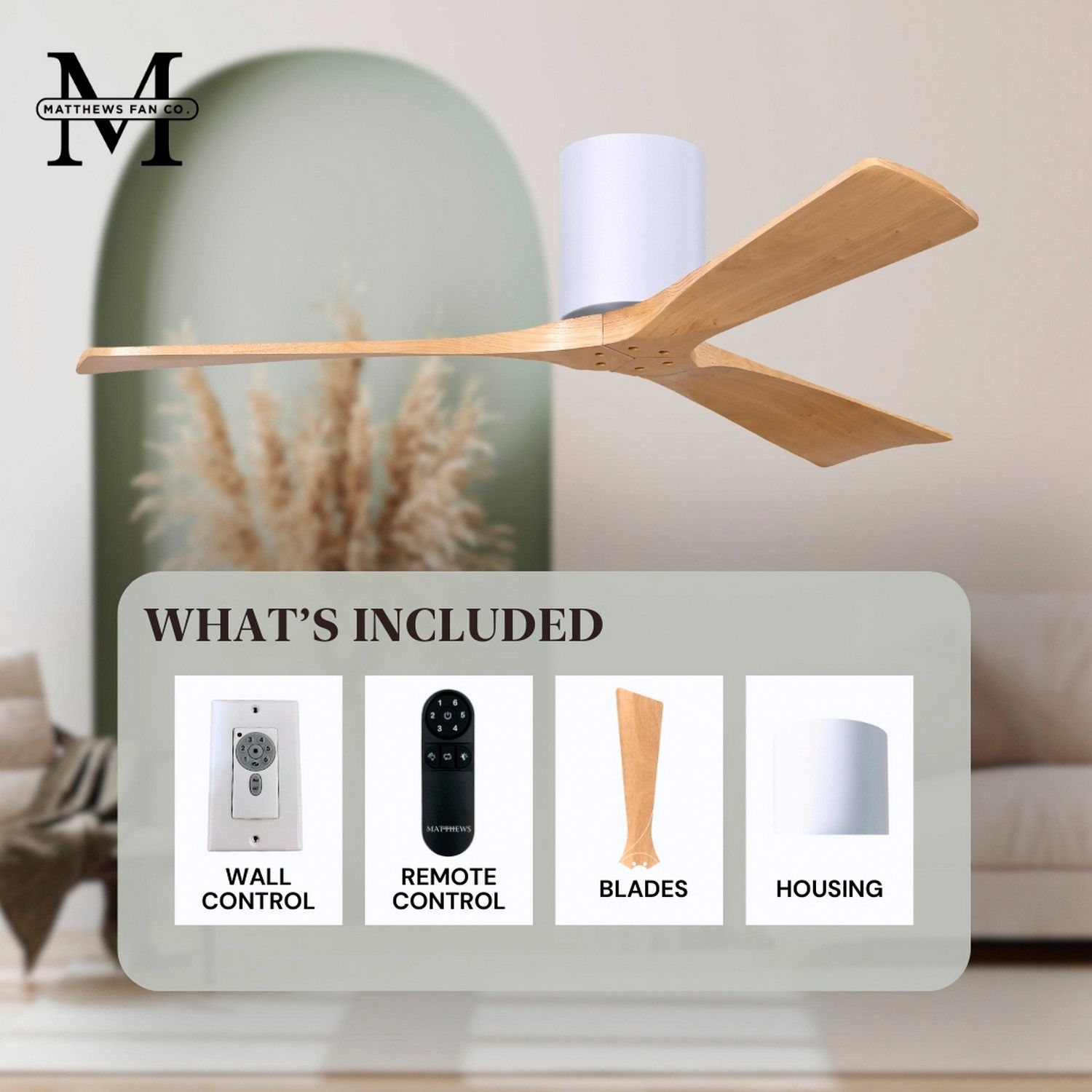 72" Irene-3H Gloss White Ceiling Fan with Light Maple Blades