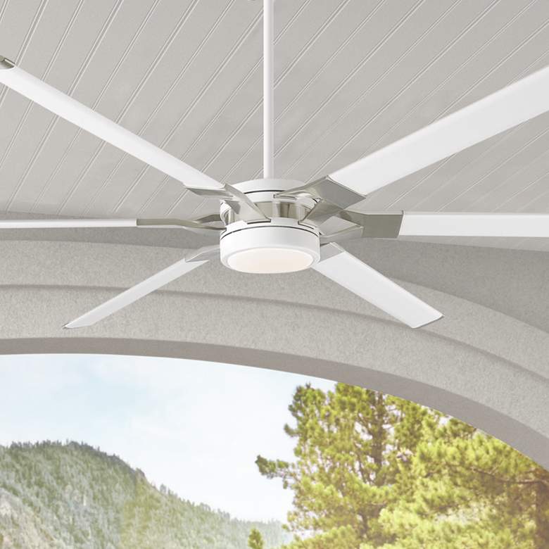 Image 1 72 inch Loft White and Steel LED Damp Rated Fan with Remote