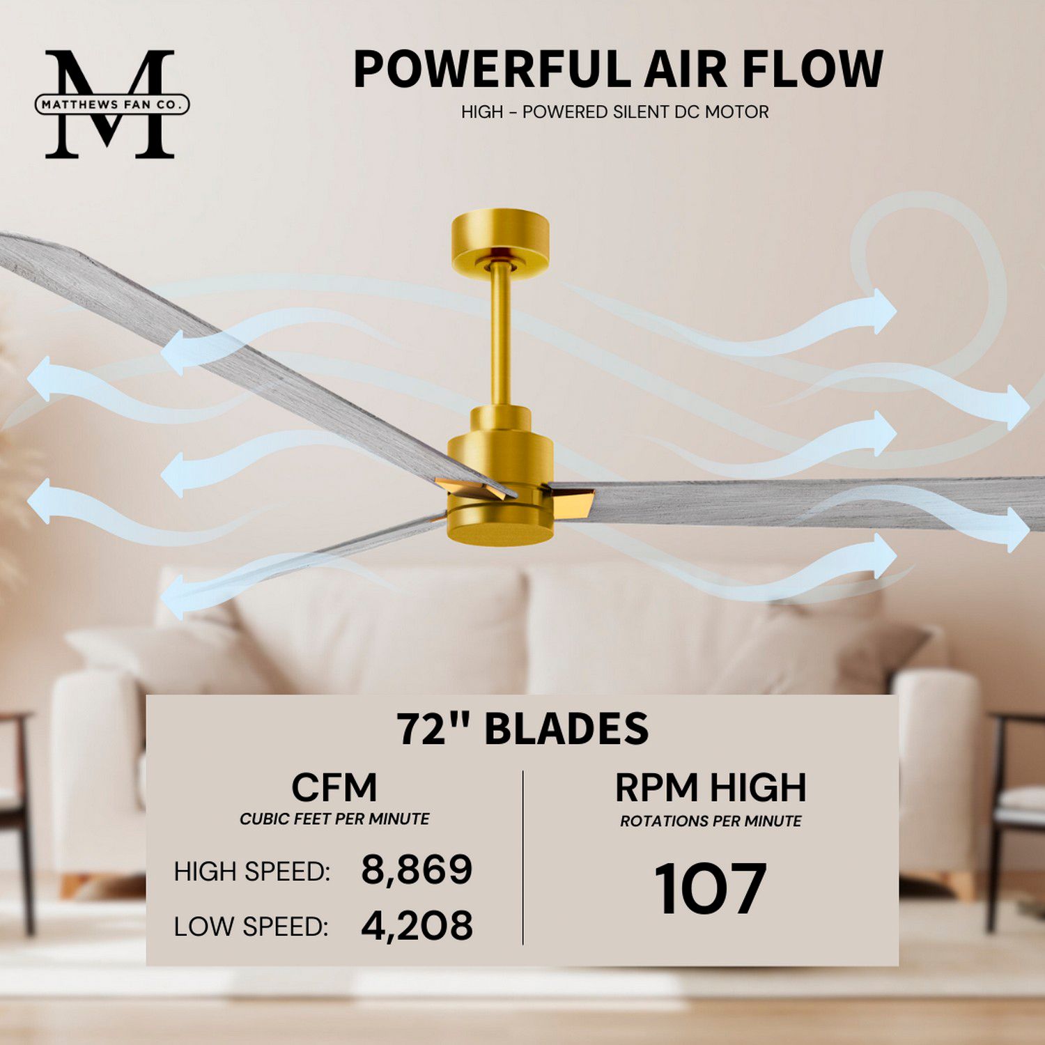 72" Matthess Alessandra Brass Barnwood Large Ceiling Fan with Remote