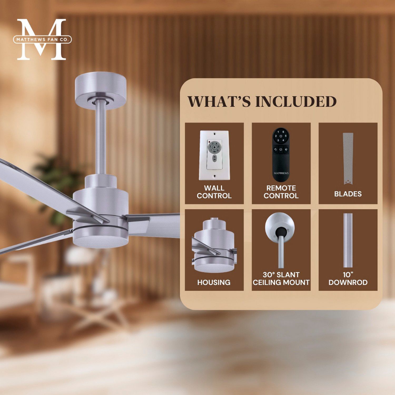 72" Matthews Alessandra 3-Blade Brushed Nickel Ceiling Fan with Remote