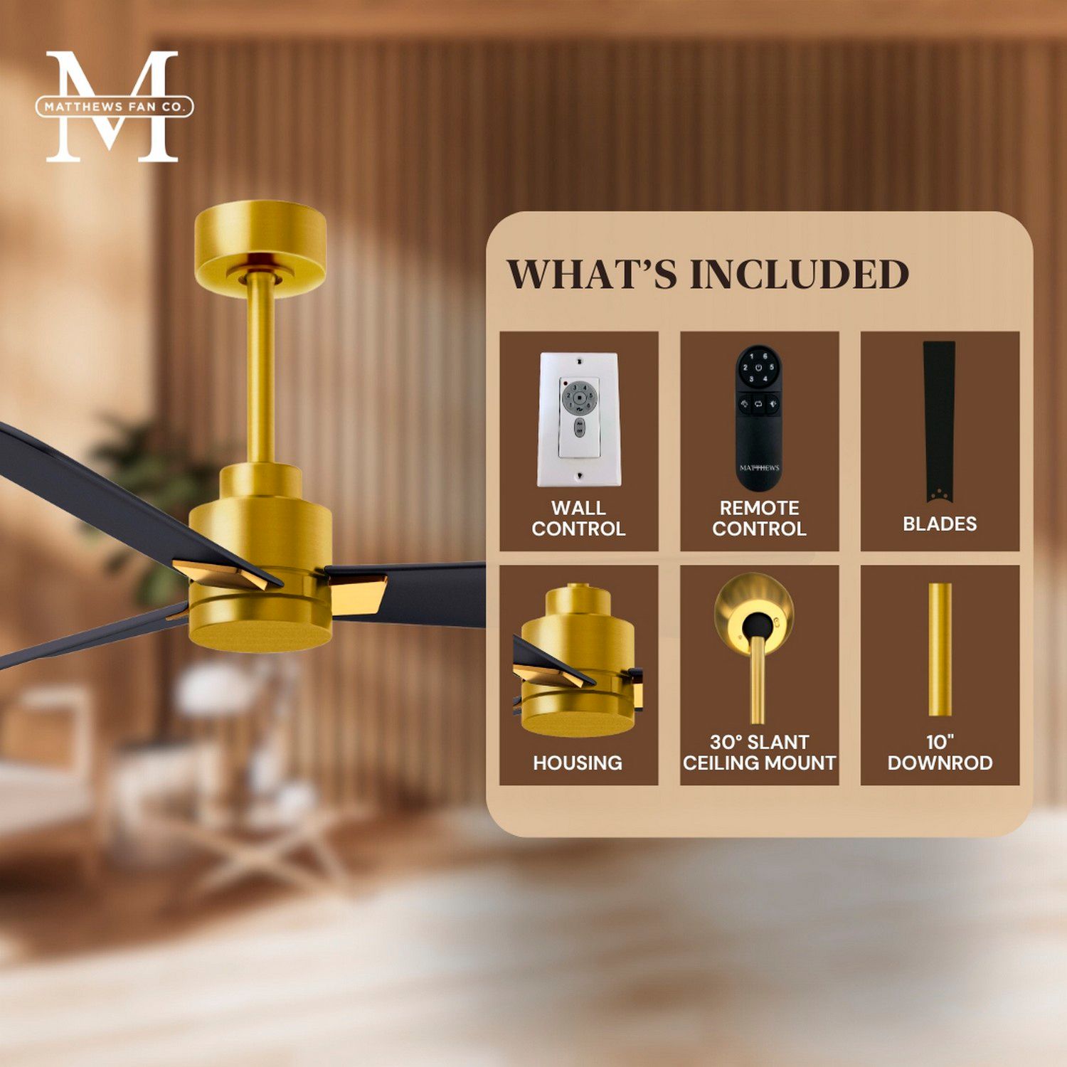 72" Matthews Alessandra Brass and Matte Black Ceiling Fan with Remote