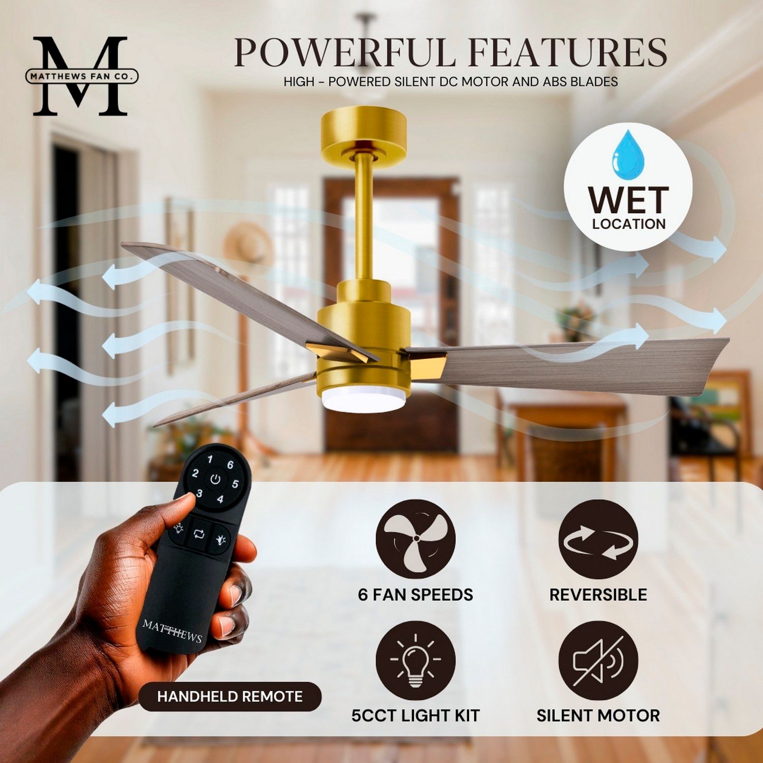 72" Matthews Alessandra Damp LED Brass Gray Ceiling Fan with Remote