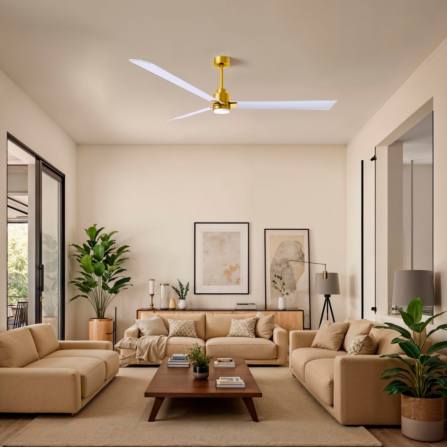 72" Matthews Alessandra Damp LED White Brass Ceiling Fan with Remote