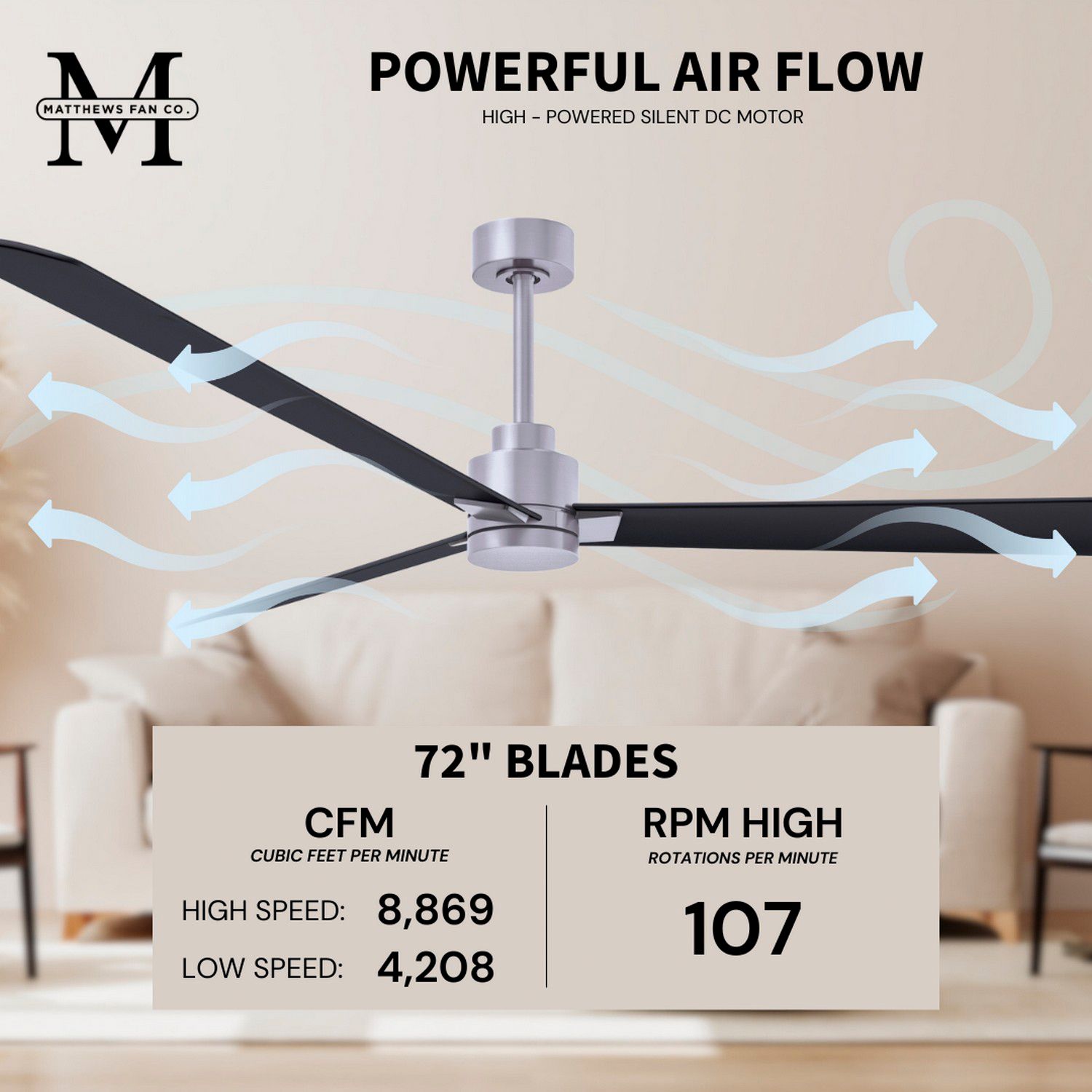 72" Matthews Alessandra Nickel and Matte Black Ceiling Fan with Remote