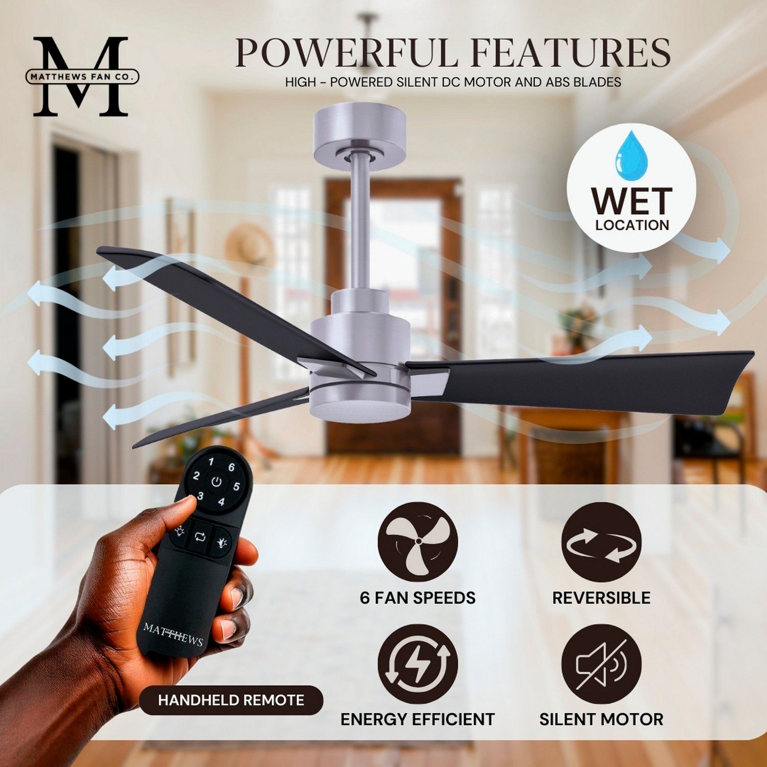 72" Matthews Alessandra Nickel and Matte Black Ceiling Fan with Remote