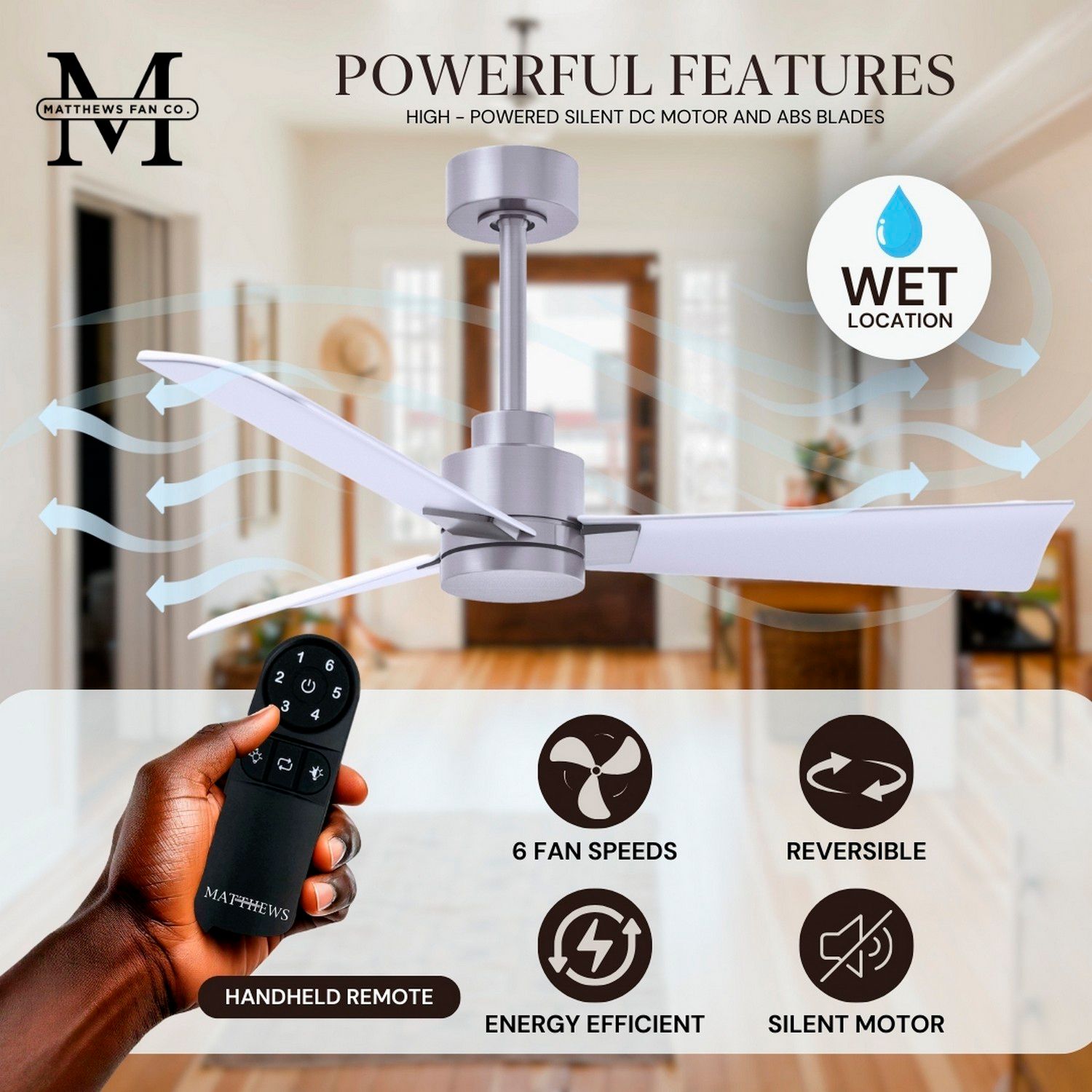 72" Matthews Alessandra Nickel and Matte White Ceiling Fan with Remote