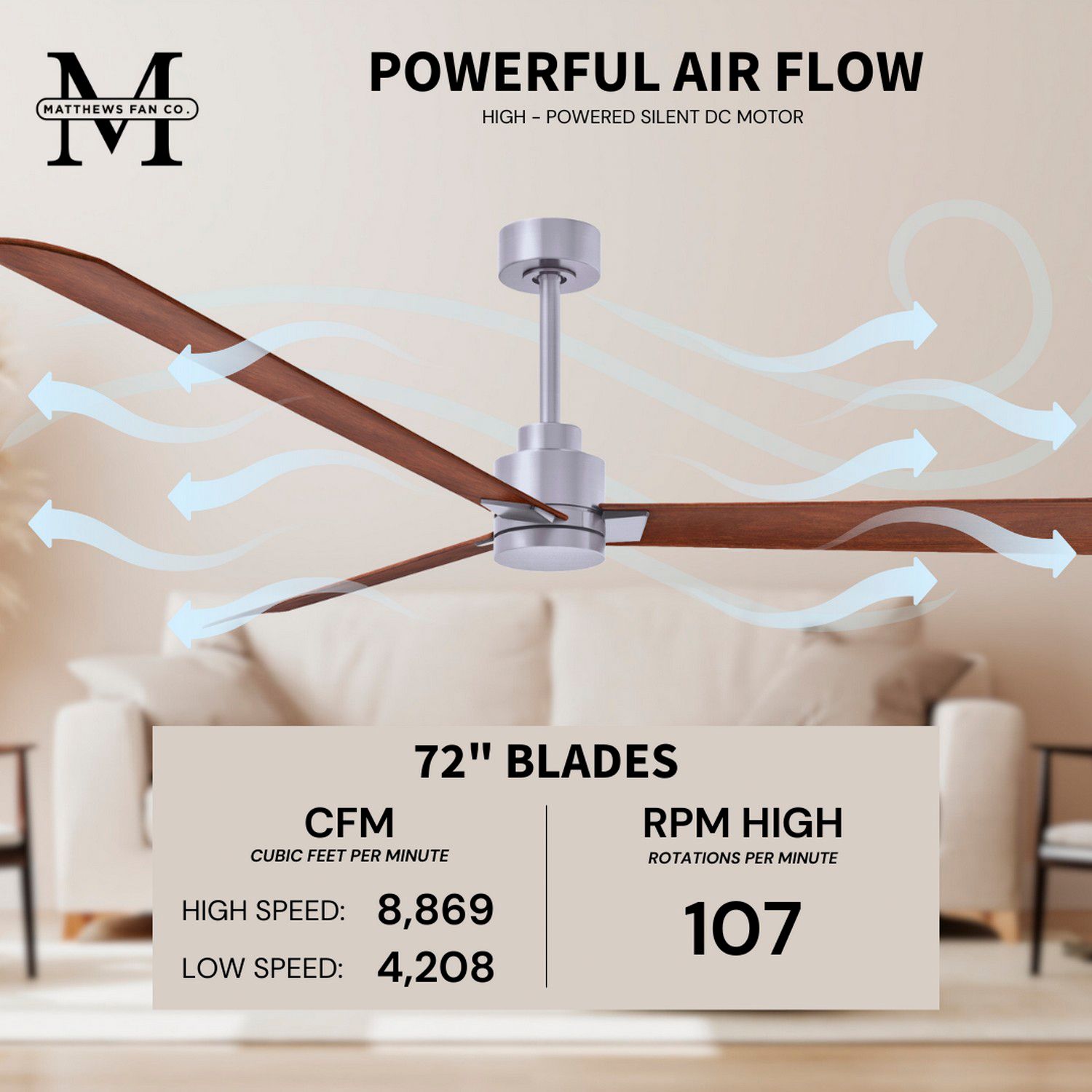 72" Matthews Alessandra Nickel and Walnut Ceiling Fan with Remote