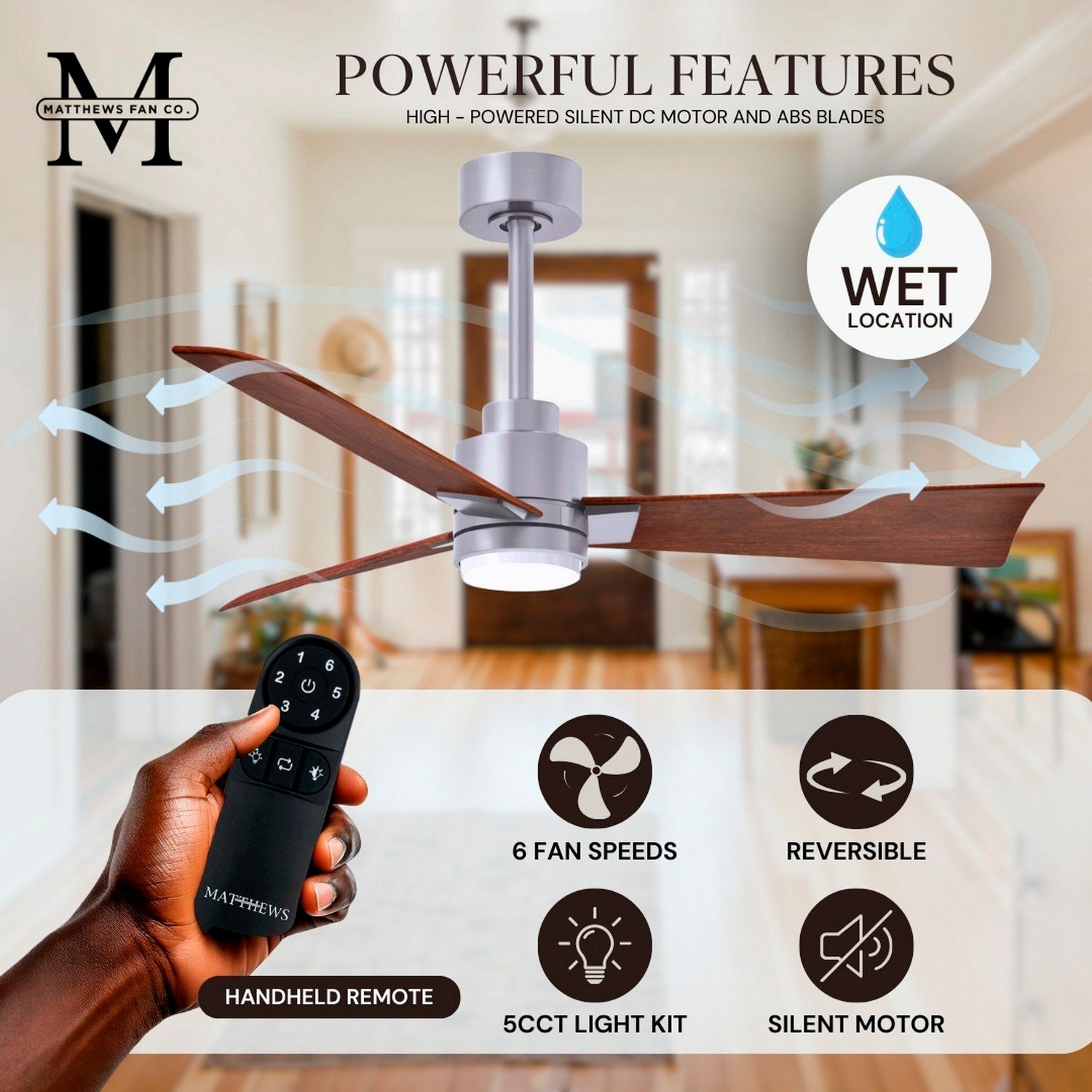72" Matthews Alessandra Nickel Walnut LED Ceiling Fan with Remote