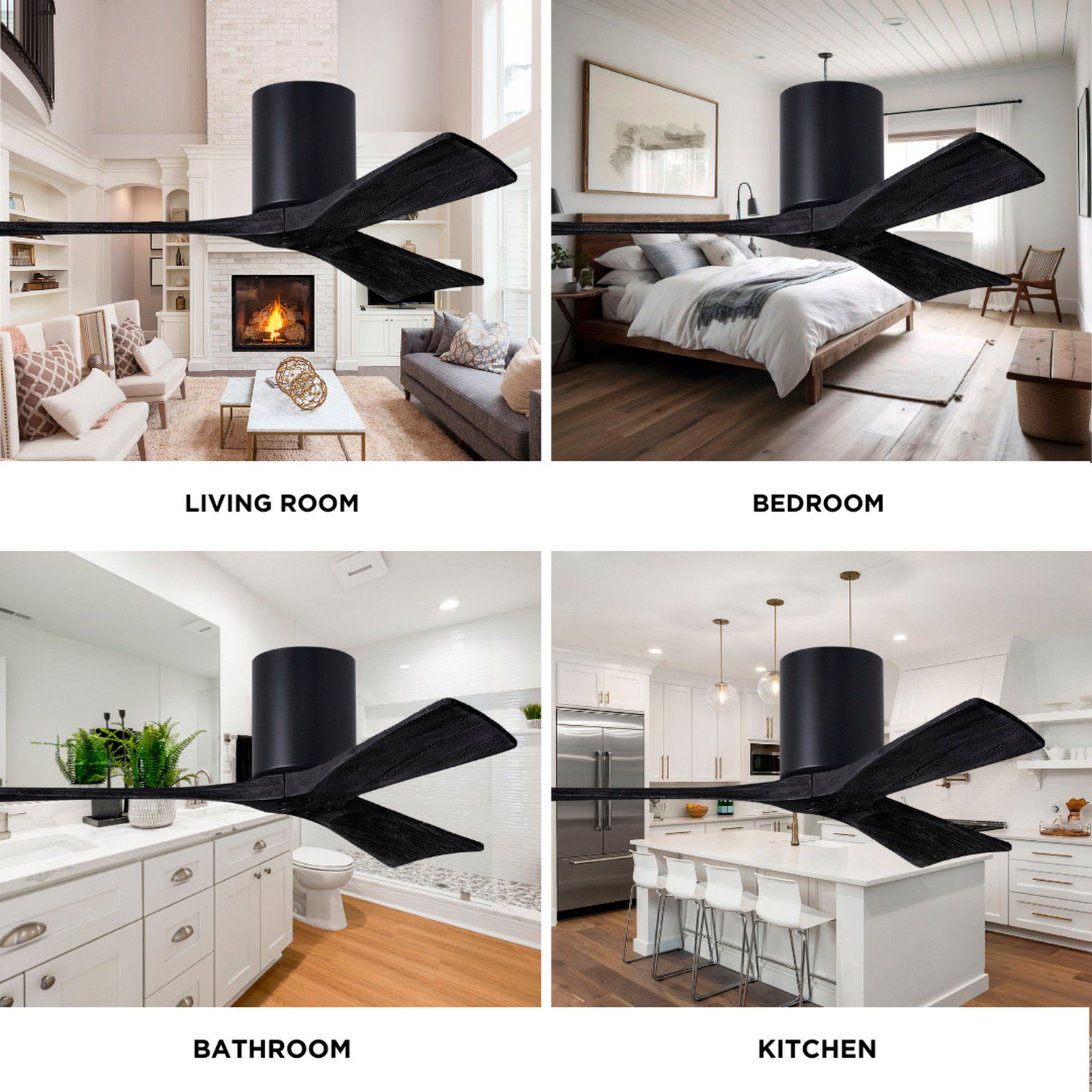72" Matthews Irene 3H Matte Black Ceiling Fan