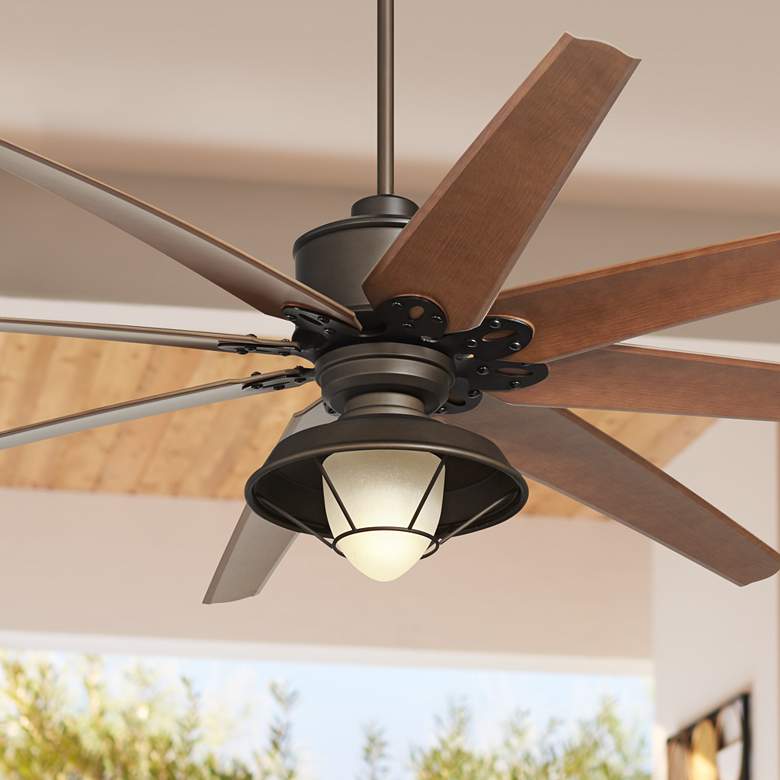 Image 1 72" Predator Bronze Rustic LED Large Damp Ceiling Fan with Remote