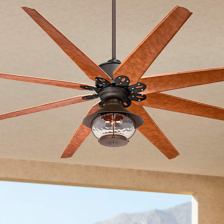 Image 1 72 inch Predator Rustic Lantern Large Damp Rated Ceiling Fan with Remote