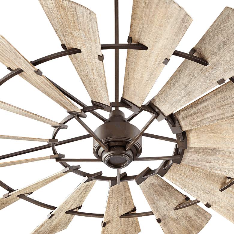 Image 3 72 inch Quorum Windmill Bronze Rustic Damp Rated Ceiling Fan with Remote more views