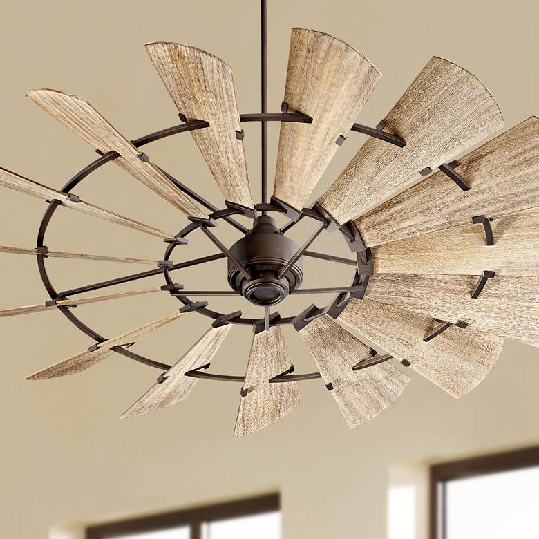 Image 1 72" Quorum Windmill Bronze Rustic Large Ceiling Fan with Remote