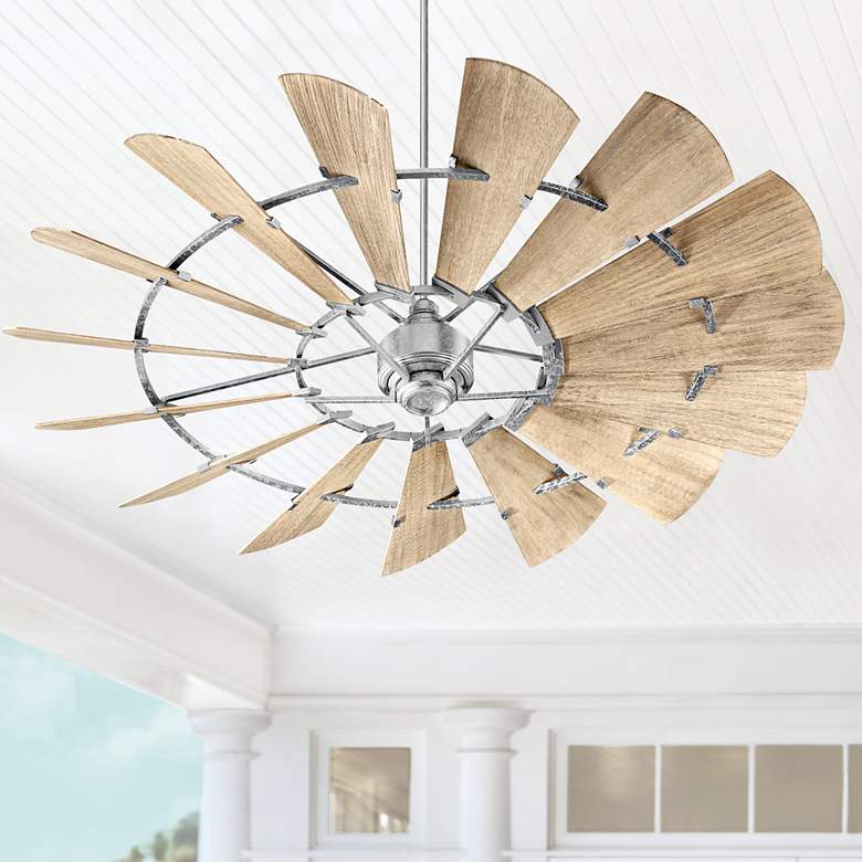 Image 1 72" Quorum Windmill Galvanized Large Damp Ceiling Fan with Remote