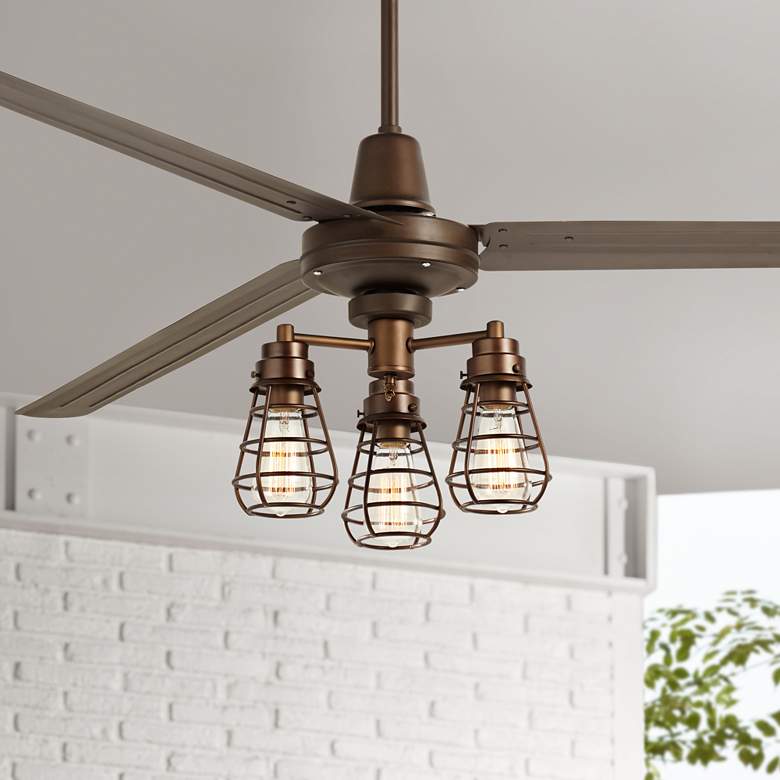 72&quot; Turbina XL Bronze Bendlin Cage LED Large Ceiling Fan with Remote