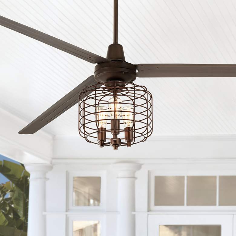 Image 1 72" Turbina XL DC Bronze Industrial Cage LED Ceiling Fan with Remote