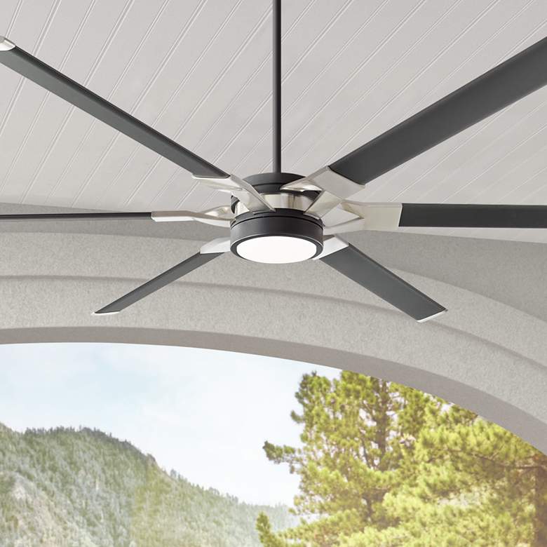 Image 1 72" Visual Comfort Loft Black and Steel LED Damp Rated Fan with Remote