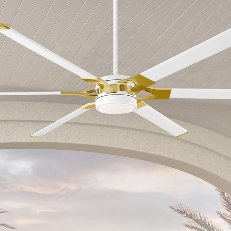Image 1 72" Visual Comfort Loft Matte White Brass LED Damp Fan with Remote