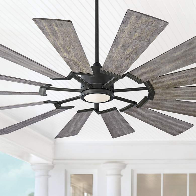 Image 1 72" Visual Comfort Prairie Aged Pewter LED Ceiling Fan with Remote