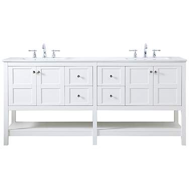 72-Inch White Double Sink Bathroom Vanity with Calacatta White Quartz Top