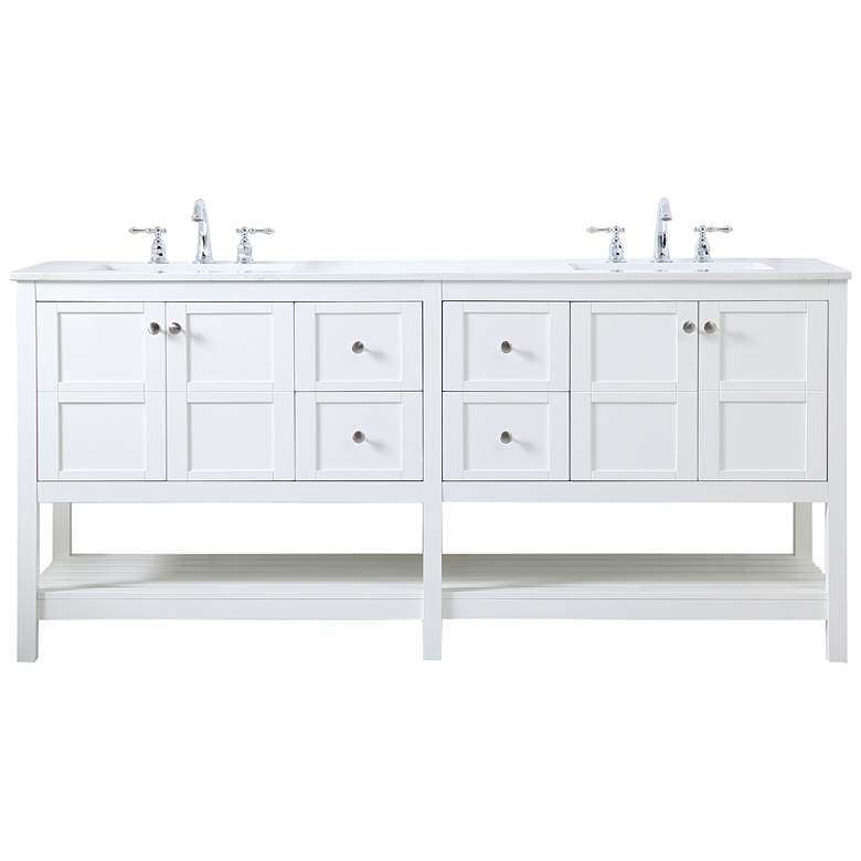 Image 1 72-Inch White Double Sink Bathroom Vanity with Calacatta White Quartz Top