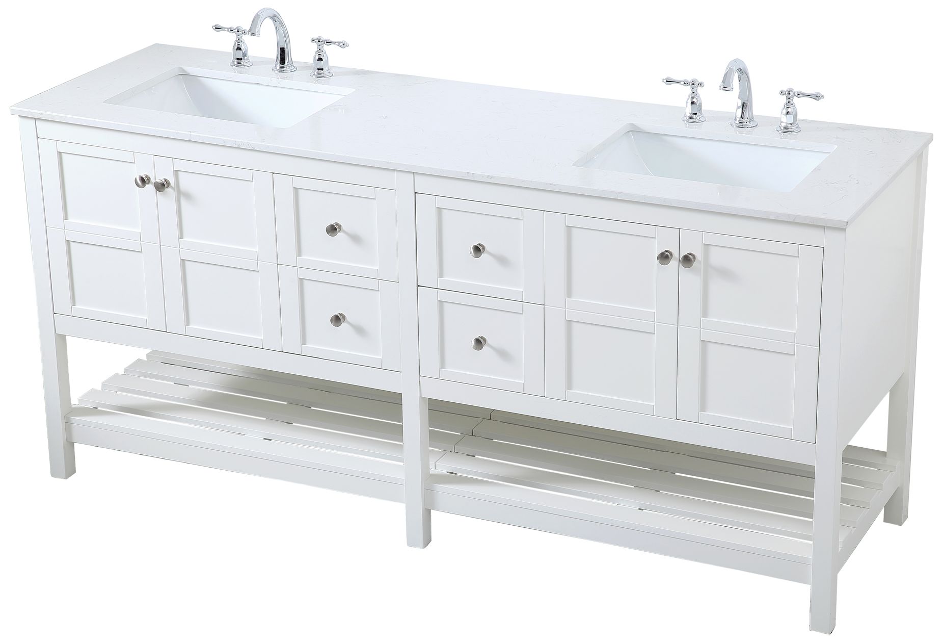 Image 4 72-Inch White Double Sink Bathroom Vanity with Calacatta White Quartz Top more views