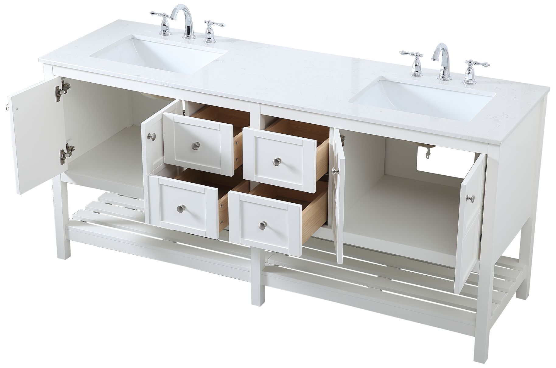 Image 5 72-Inch White Double Sink Bathroom Vanity with Calacatta White Quartz Top more views