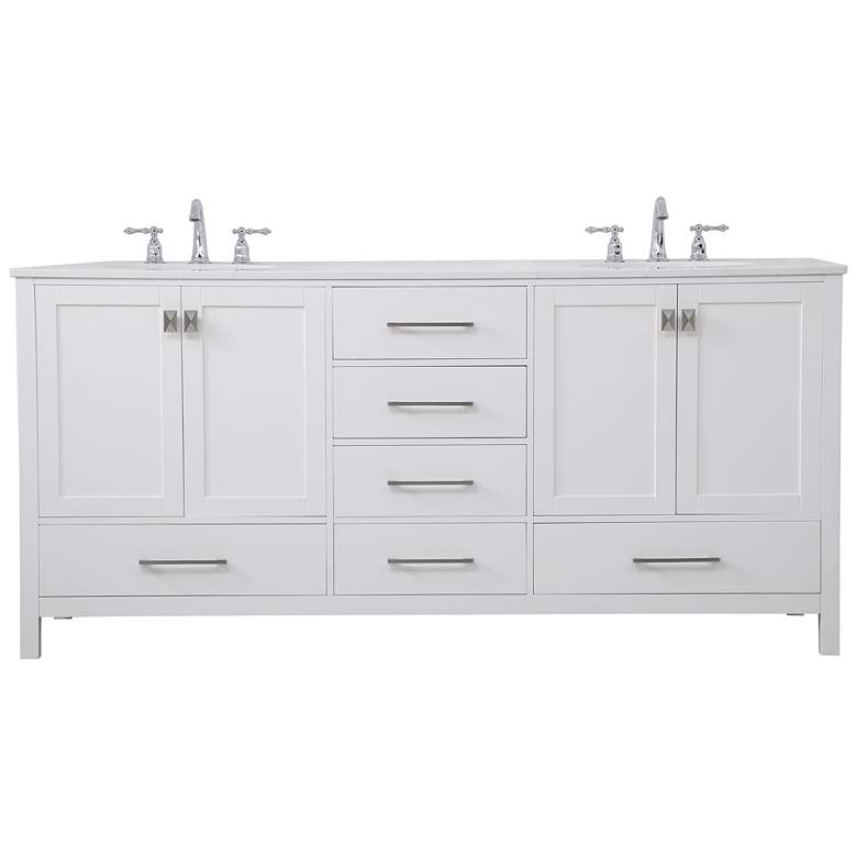 Image 1 72-Inch White Double Sink Bathroom Vanity With White Calacatta Quartz Top