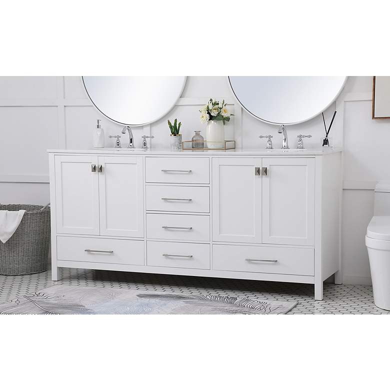 Image 3 72-Inch White Double Sink Bathroom Vanity With White Calacatta Quartz Top more views