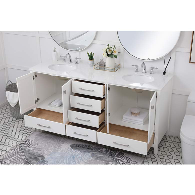 Image 4 72-Inch White Double Sink Bathroom Vanity With White Calacatta Quartz Top more views