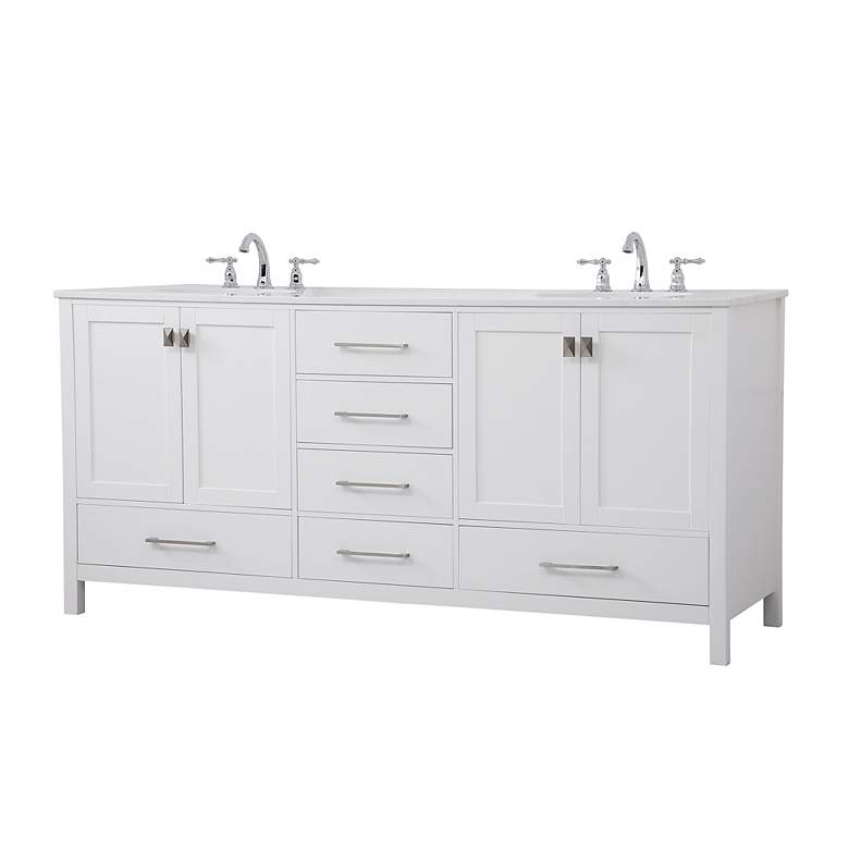 Image 5 72-Inch White Double Sink Bathroom Vanity With White Calacatta Quartz Top more views