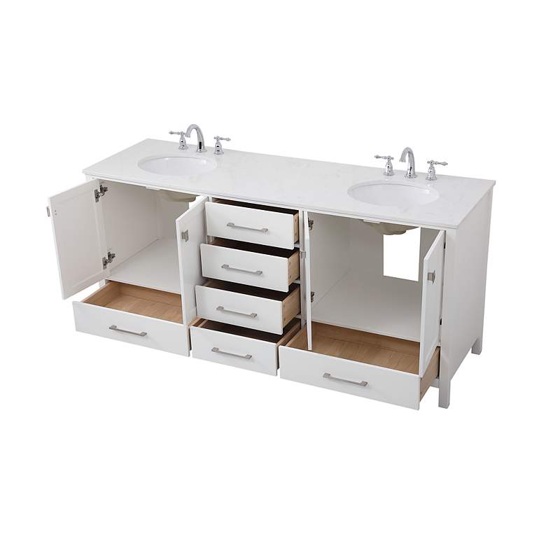 Image 6 72-Inch White Double Sink Bathroom Vanity With White Calacatta Quartz Top more views