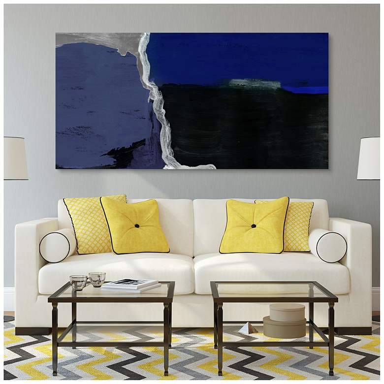 Image 4 72" x 36" Cobalt Abstract B Frameless Tempered Glass Wall Art more views