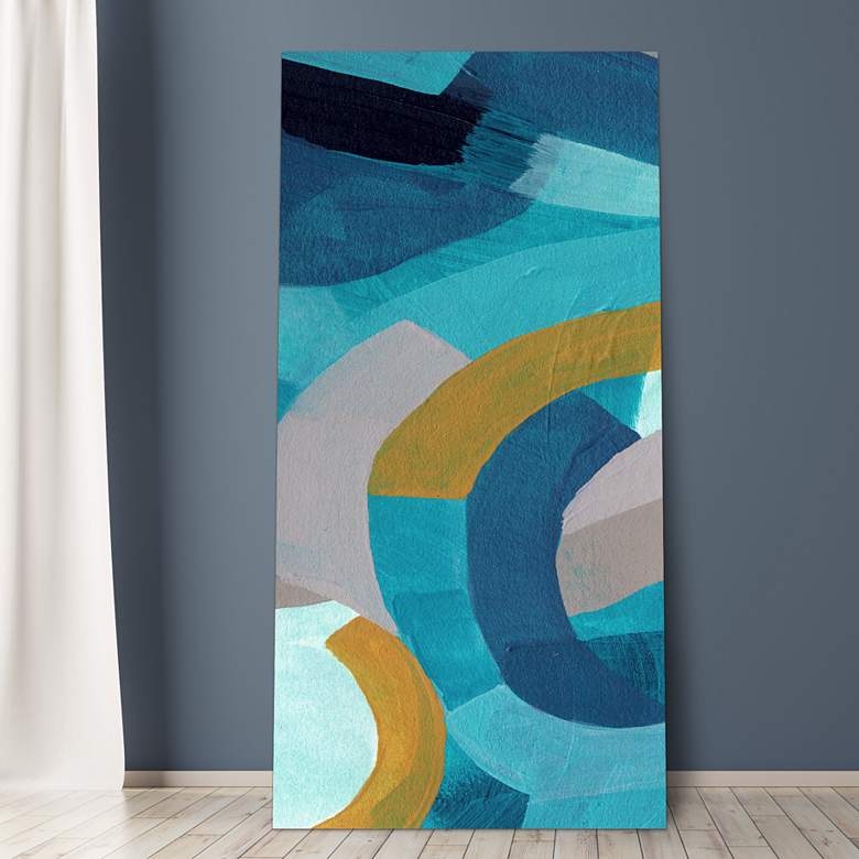Image 1 72" x 36", Puzzle Blues B Frameless Tempered Glass Wall Art