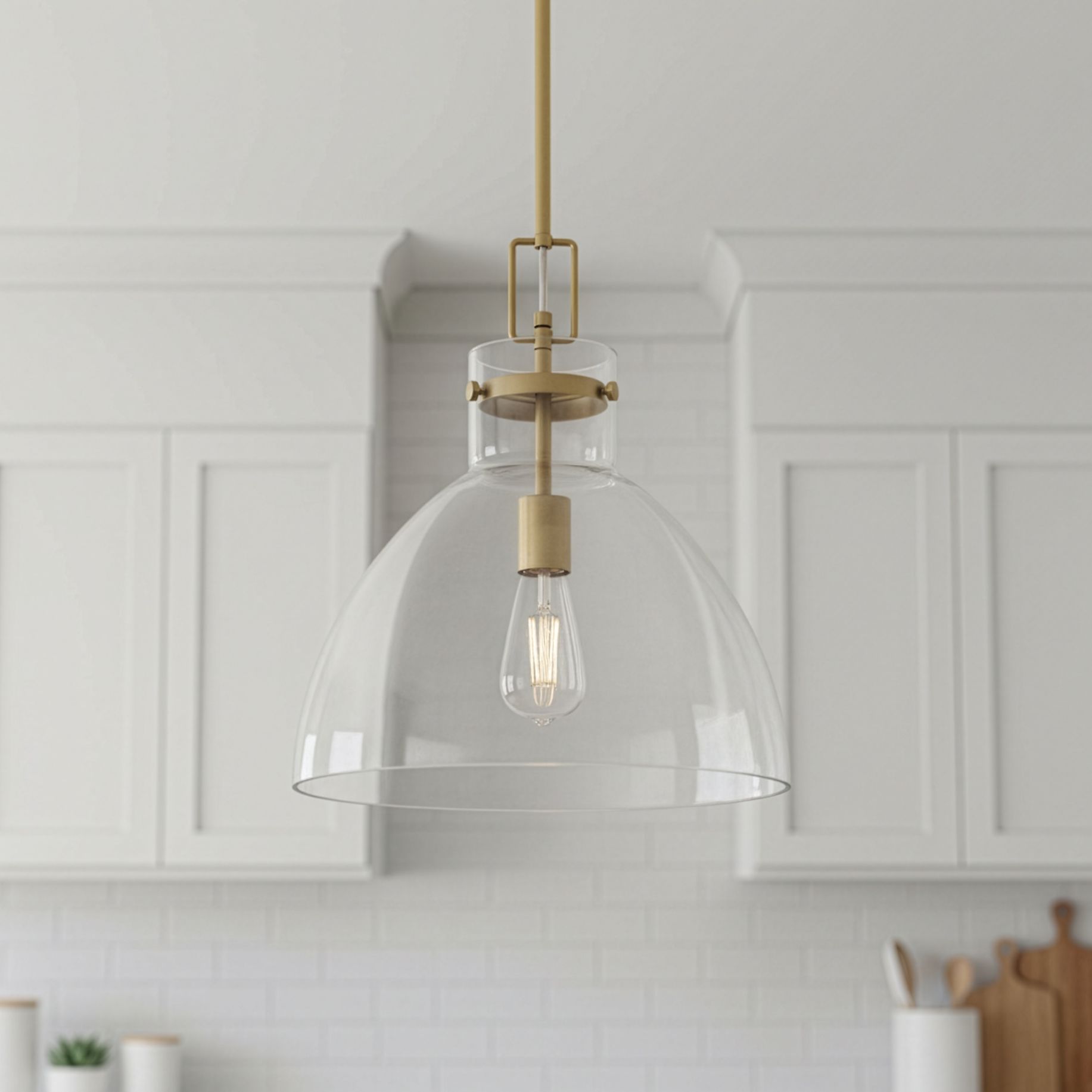 Image 1 Possini Euro Hammon 14" Wide Aged Brass and Glass Pendant Light in scene