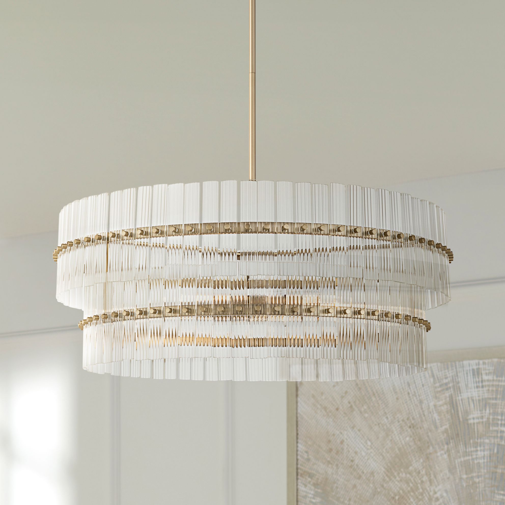 Image 1 Possini Euro Emmerson 26"W Matte Brass Glass 6-Light Tiered Chandelier in scene