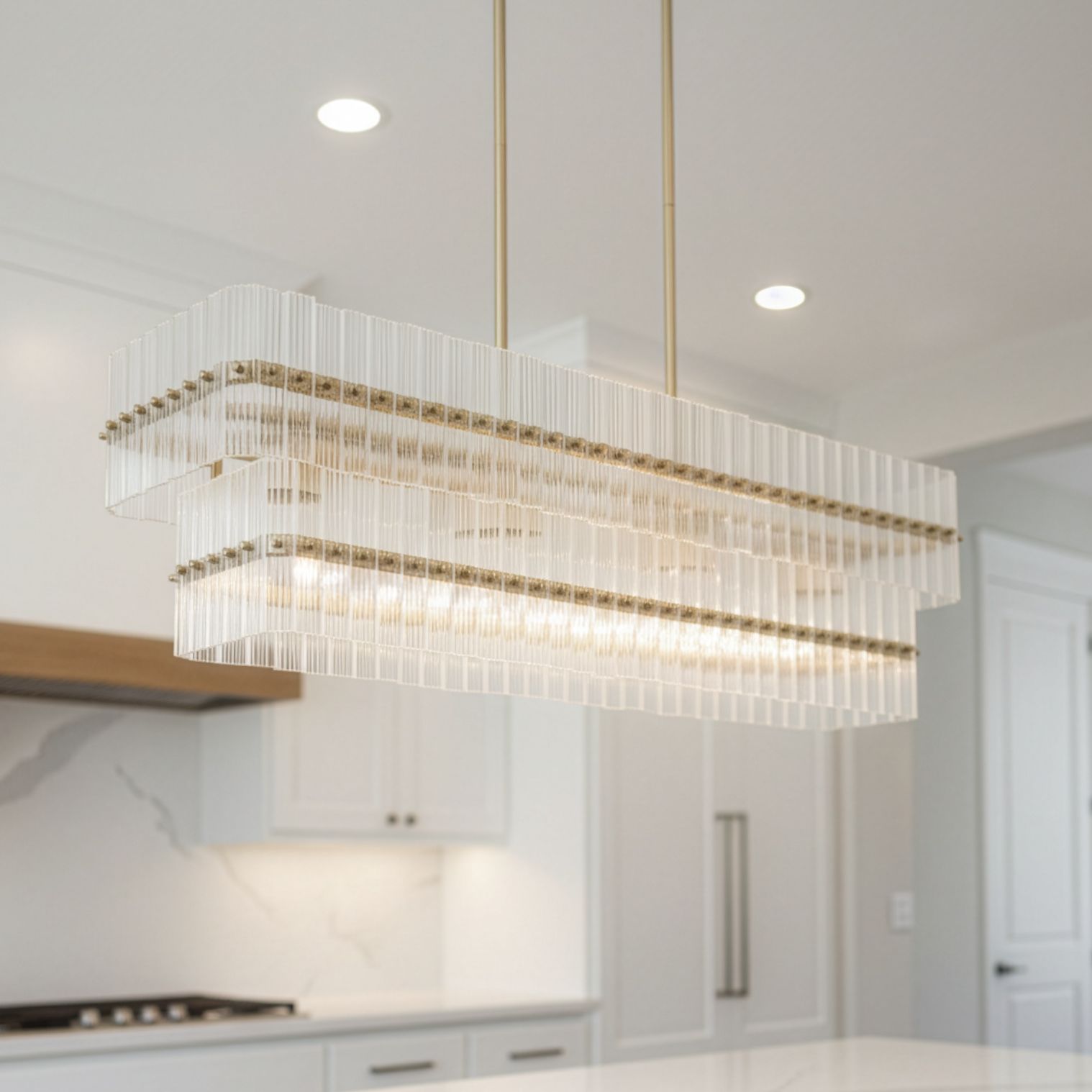 Image 1 36"W 4Lt Brass Glass Island in scene