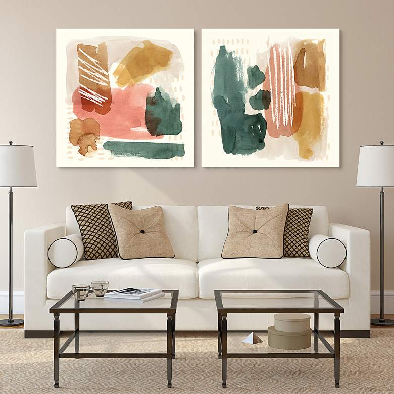 Image 1 Ochre Echo 76"W Square Floating 2-Piece Glass Wall Art Set in scene