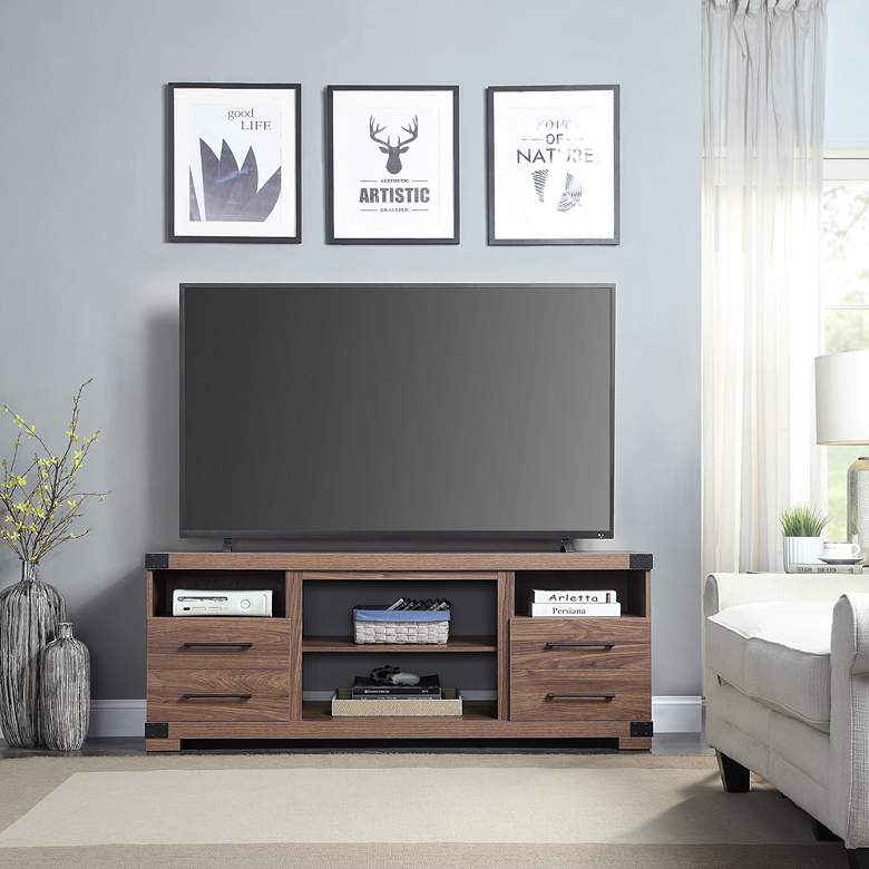 Image 1 Richmond 60 inch Wide Brown Wood 2-Drawer TV Stand in scene