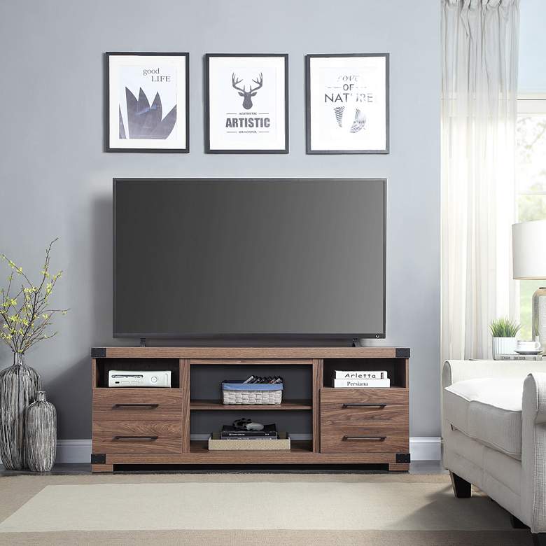 Image 1 Richmond 60" Wide Brown Wood 2-Drawer TV Stand in scene