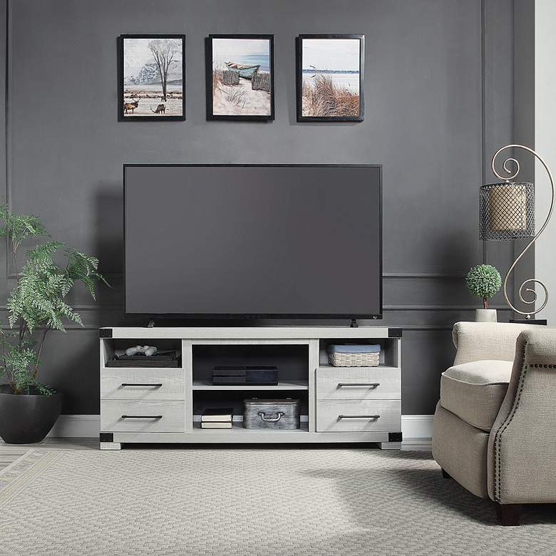 Image 1 Richmond 60" Wide Gray Wood 2-Drawer TV Stand in scene
