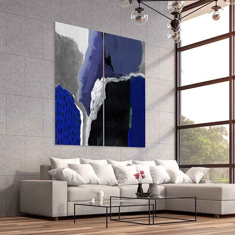 Image 1 Cobalt Abstract 72"W 2-Piece Tempered Glass Graphic Wall Art in scene