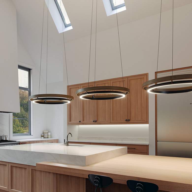 Image 1 Visual Comfort Grace 30" Matte Black Weathered Oak Wood LED Chandelier in scene