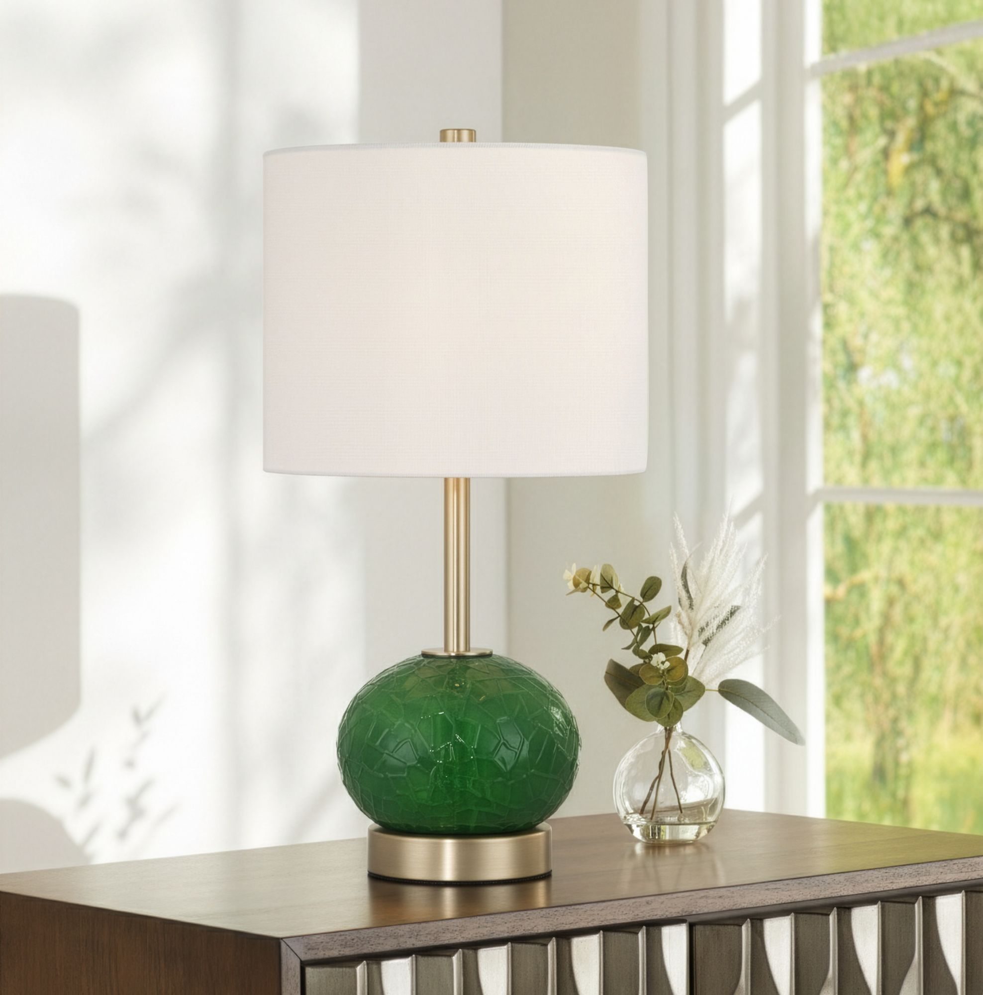 Image 1 360 Lighting Maris 20" High Green Glass and Satin Brass Table Lamp in scene