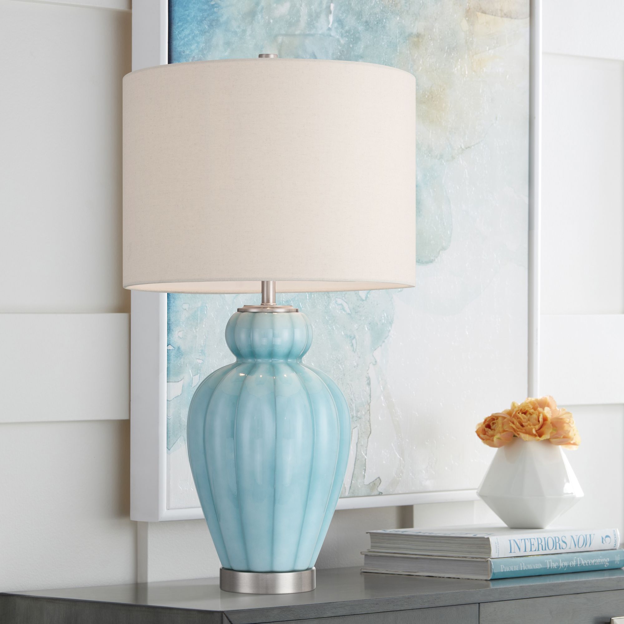 Image 1 Leros 27 1/2" High Blue Sky Glass Gourd Table Lamp in scene
